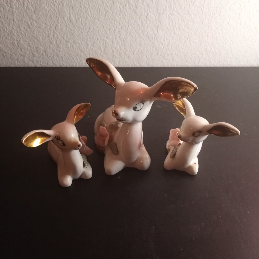 VTG Chase Handpainted Deer & Doe Floral Figurines Set of 3.